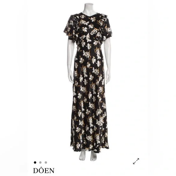 Dôen Silk Black Floral Maxi Dress - Picture 2 of 6